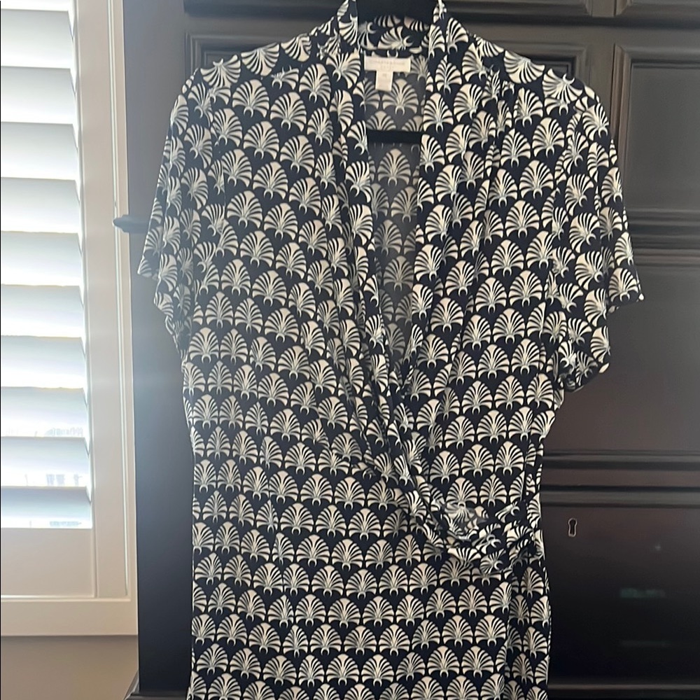 Navy Blue and White Patterned Wrap Top Charter Club
